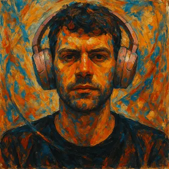 igital painting of LachlanCB wearing headphones, creative portrait style"